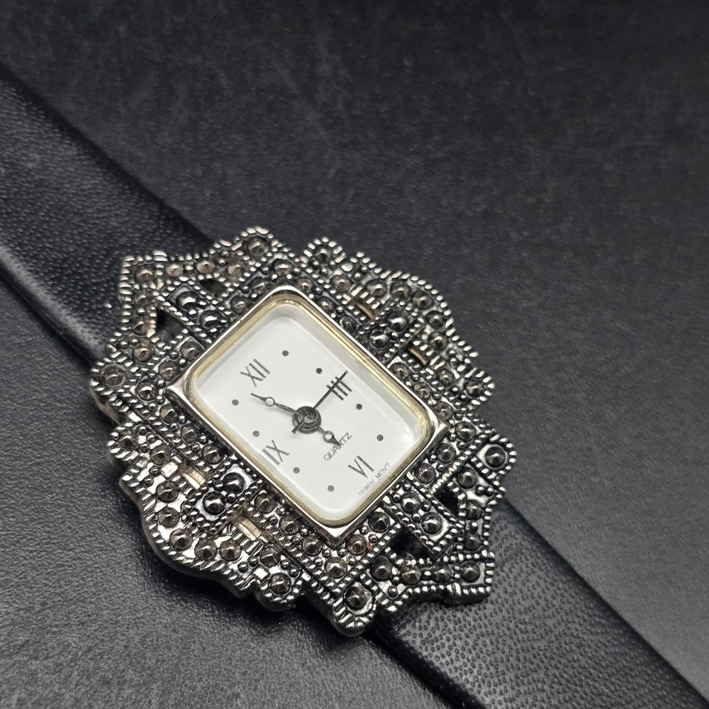 Avon Faux Marcasite Watch Black Band Women's WORKS Working